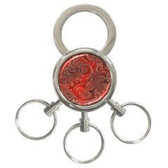 Scarlet Red Grey Brown Swirls Spirals 3-ring Key Chain by SpinnyChairDesigns