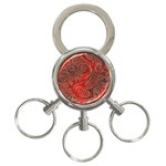 Scarlet Red Grey Brown Swirls Spirals 3-Ring Key Chain Front