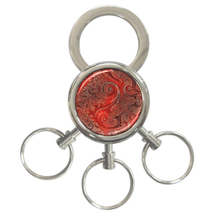 Scarlet Red Grey Brown Swirls Spirals 3-Ring Key Chain