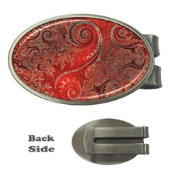 Scarlet Red Grey Brown Swirls Spirals Money Clips (oval)  by SpinnyChairDesigns