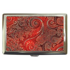 Scarlet Red Grey Brown Swirls Spirals Cigarette Money Case by SpinnyChairDesigns