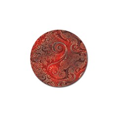 Scarlet Red Grey Brown Swirls Spirals Golf Ball Marker by SpinnyChairDesigns