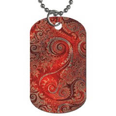 Scarlet Red Grey Brown Swirls Spirals Dog Tag (two Sides) by SpinnyChairDesigns