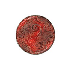 Scarlet Red Grey Brown Swirls Spirals Hat Clip Ball Marker (4 Pack) by SpinnyChairDesigns