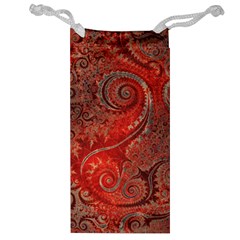 Scarlet Red Grey Brown Swirls Spirals Jewelry Bag by SpinnyChairDesigns