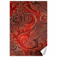 Scarlet Red Grey Brown Swirls Spirals Canvas 12  X 18  by SpinnyChairDesigns