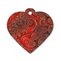 Scarlet Red Grey Brown Swirls Spirals Dog Tag Heart (one Side) by SpinnyChairDesigns