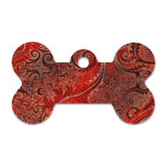 Scarlet Red Grey Brown Swirls Spirals Dog Tag Bone (two Sides) by SpinnyChairDesigns