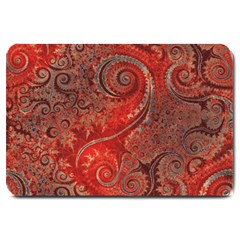 Scarlet Red Grey Brown Swirls Spirals Large Doormat  by SpinnyChairDesigns