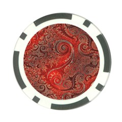 Scarlet Red Grey Brown Swirls Spirals Poker Chip Card Guard by SpinnyChairDesigns