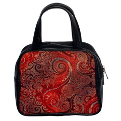 Scarlet Red Grey Brown Swirls Spirals Classic Handbag (two Sides)