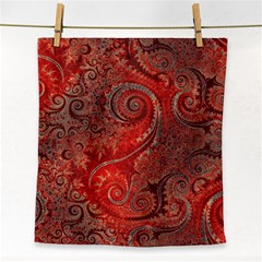 Scarlet Red Grey Brown Swirls Spirals Face Towel by SpinnyChairDesigns