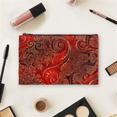 Scarlet Red Grey Brown Swirls Spirals Cosmetic Bag (medium) by SpinnyChairDesigns