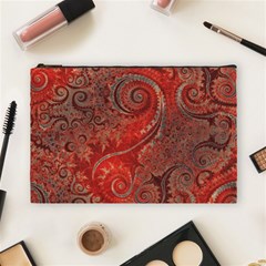 Scarlet Red Grey Brown Swirls Spirals Cosmetic Bag (large) by SpinnyChairDesigns