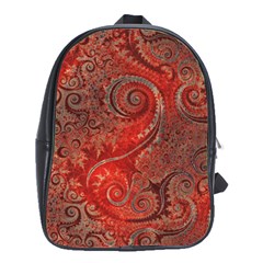 Scarlet Red Grey Brown Swirls Spirals School Bag (large) by SpinnyChairDesigns