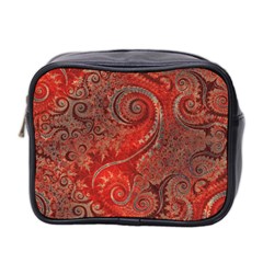 Scarlet Red Grey Brown Swirls Spirals Mini Toiletries Bag (two Sides) by SpinnyChairDesigns