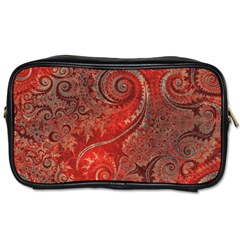 Scarlet Red Grey Brown Swirls Spirals Toiletries Bag (one Side) by SpinnyChairDesigns