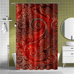 Scarlet Red Grey Brown Swirls Spirals Shower Curtain 48  X 72  (small)  by SpinnyChairDesigns