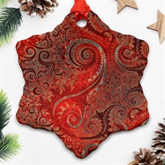 Scarlet Red Grey Brown Swirls Spirals Ornament (snowflake) by SpinnyChairDesigns