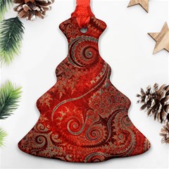 Scarlet Red Grey Brown Swirls Spirals Ornament (christmas Tree)  by SpinnyChairDesigns