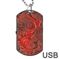 Scarlet Red Grey Brown Swirls Spirals Dog Tag Usb Flash (one Side) by SpinnyChairDesigns