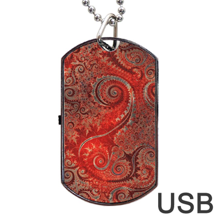 Scarlet Red Grey Brown Swirls Spirals Dog Tag USB Flash (Two Sides)