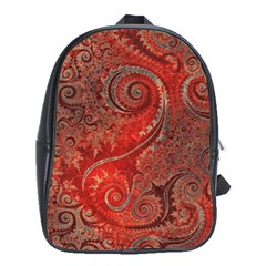 Scarlet Red Grey Brown Swirls Spirals School Bag (xl) by SpinnyChairDesigns