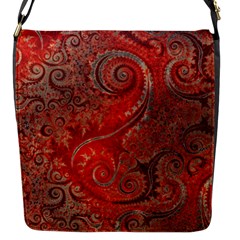 Scarlet Red Grey Brown Swirls Spirals Flap Closure Messenger Bag (s) by SpinnyChairDesigns