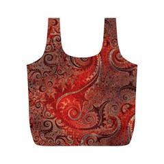 Scarlet Red Grey Brown Swirls Spirals Full Print Recycle Bag (m) by SpinnyChairDesigns