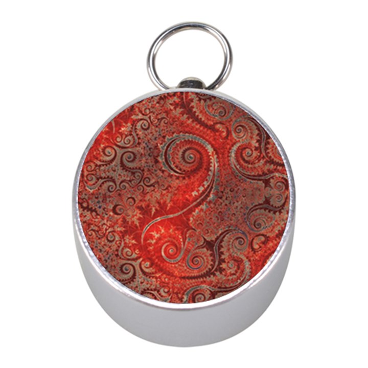 Scarlet Red Grey Brown Swirls Spirals Mini Silver Compasses