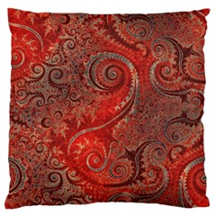 Scarlet Red Grey Brown Swirls Spirals Large Flano Cushion Case (two Sides) by SpinnyChairDesigns