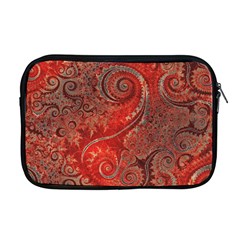 Scarlet Red Grey Brown Swirls Spirals Apple Macbook Pro 17  Zipper Case by SpinnyChairDesigns