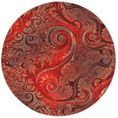 Scarlet Red Grey Brown Swirls Spirals Wooden Bottle Opener (round) by SpinnyChairDesigns