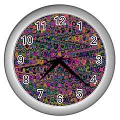 Colorful Bohemian Mosaic Pattern Wall Clock (silver) by SpinnyChairDesigns