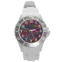 Colorful Bohemian Mosaic Pattern Round Plastic Sport Watch (l) by SpinnyChairDesigns