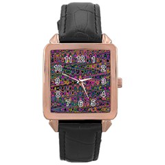 Colorful Bohemian Mosaic Pattern Rose Gold Leather Watch  by SpinnyChairDesigns