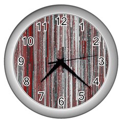 Abstract Grunge Stripes Red White Green Wall Clock (silver) by SpinnyChairDesigns