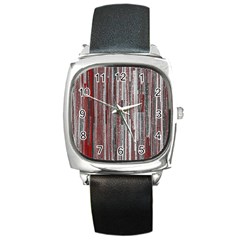 Abstract Grunge Stripes Red White Green Square Metal Watch by SpinnyChairDesigns