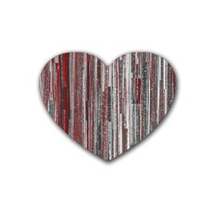 Abstract Grunge Stripes Red White Green Rubber Coaster (heart)  by SpinnyChairDesigns