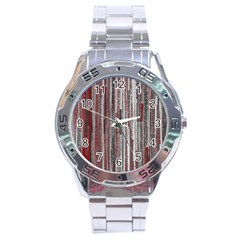 Abstract Grunge Stripes Red White Green Stainless Steel Analogue Watch by SpinnyChairDesigns