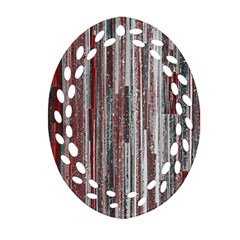 Abstract Grunge Stripes Red White Green Ornament (oval Filigree) by SpinnyChairDesigns