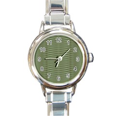 Chive And Olive Stripes Pattern Round Italian Charm Watch by SpinnyChairDesigns