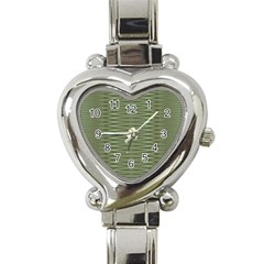 Chive And Olive Stripes Pattern Heart Italian Charm Watch by SpinnyChairDesigns