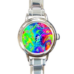 Abstract Art Tie Dye Rainbow Round Italian Charm Watch by SpinnyChairDesigns