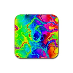 Abstract Art Tie Dye Rainbow Rubber Coaster (square)  by SpinnyChairDesigns