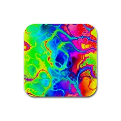 Abstract Art Tie Dye Rainbow Rubber Square Coaster (4 Pack)  by SpinnyChairDesigns