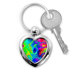 Abstract Art Tie Dye Rainbow Key Chain (heart) by SpinnyChairDesigns