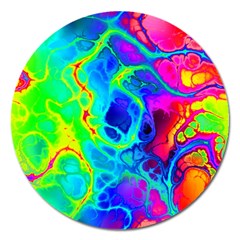 Abstract Art Tie Dye Rainbow Magnet 5  (round) by SpinnyChairDesigns