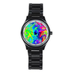 Abstract Art Tie Dye Rainbow Stainless Steel Round Watch by SpinnyChairDesigns