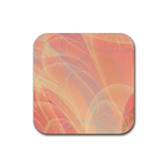 Coral Cream Abstract Art Pattern Rubber Coaster (square)  by SpinnyChairDesigns